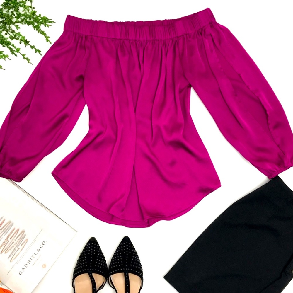 Express Off the Shoulder Fuchsia Flowy Top, Sleeves with slots, Size XS
